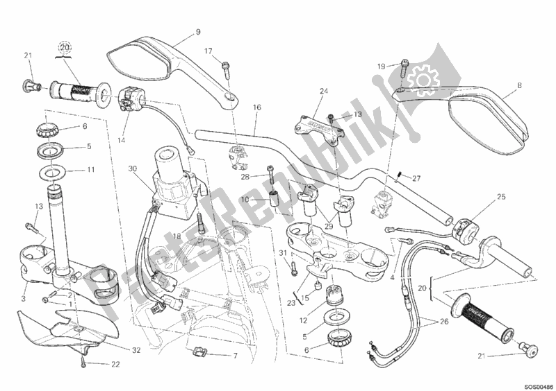 Alle onderdelen voor de Stuur van de Ducati Multistrada 1200 ABS USA 2010